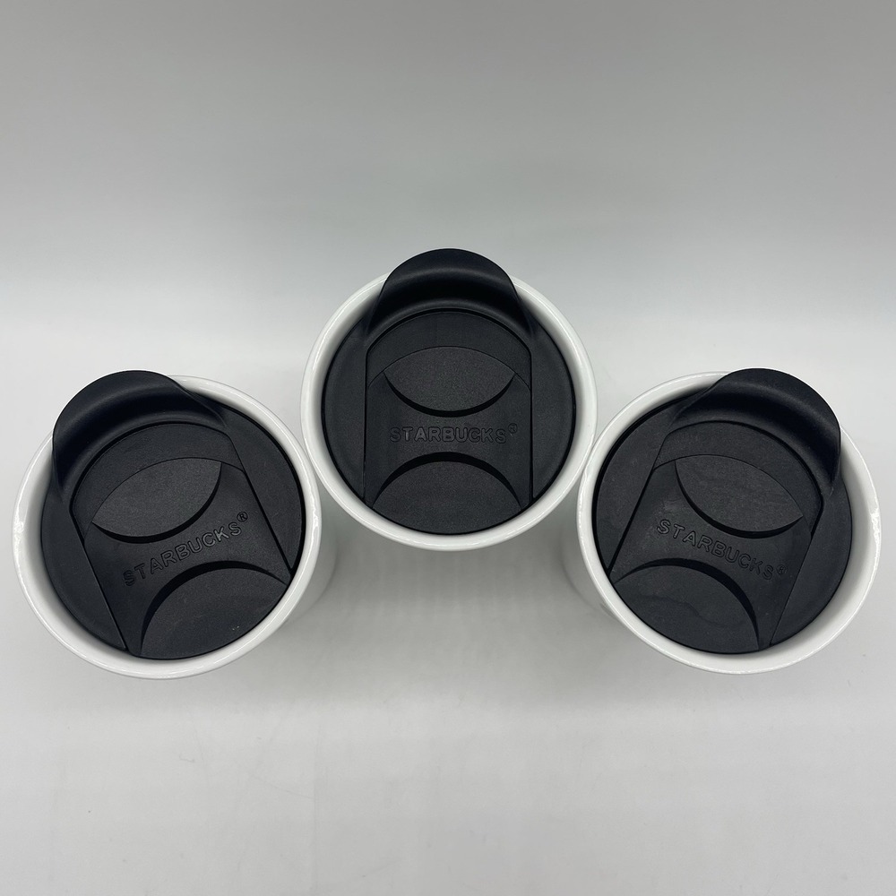 Set of 3 Starbucks Mermaid Tumbler Ceramic Travel Coffee Mug White 10 oz w/ Lids - Picture 3 of 9